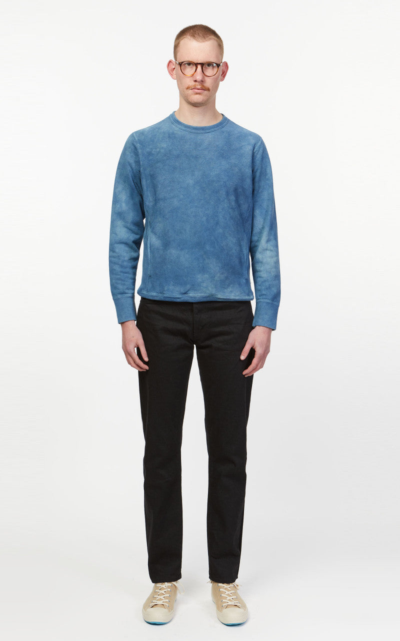 3sixteen French Terry Crewneck Natural Indigo Crumple Dye
