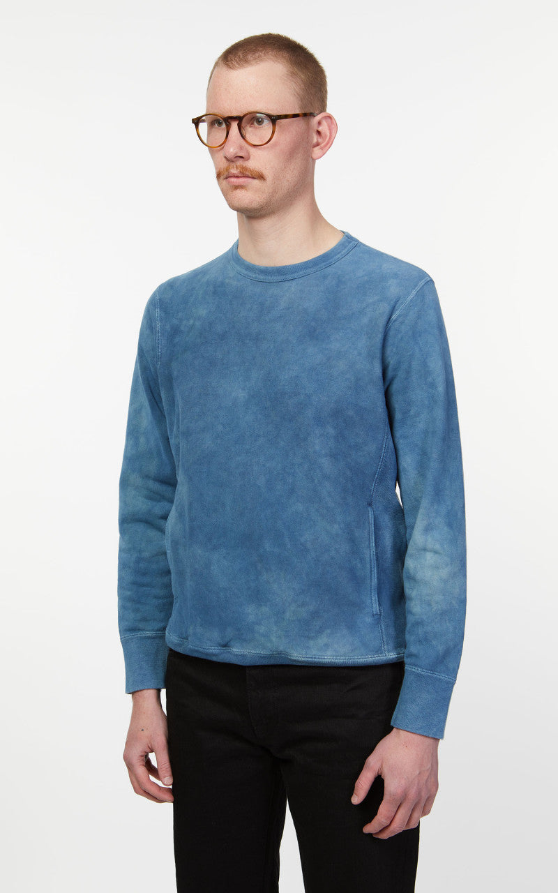 3sixteen French Terry Crewneck Natural Indigo Crumple Dye