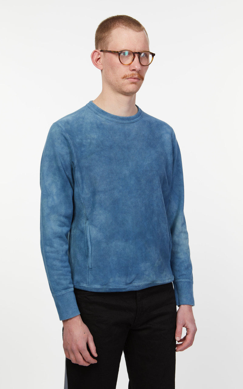 3sixteen French Terry Crewneck Natural Indigo Crumple Dye