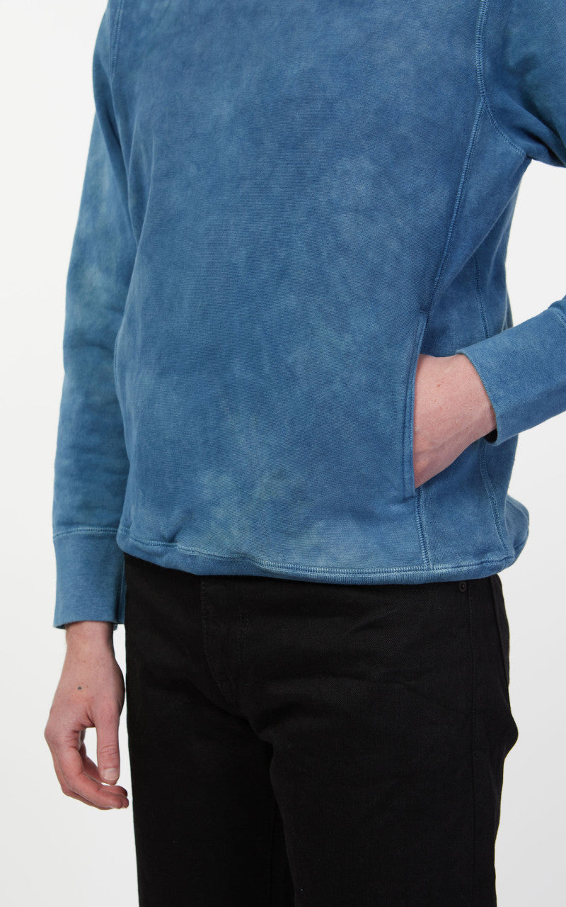 3sixteen French Terry Crewneck Natural Indigo Crumple Dye
