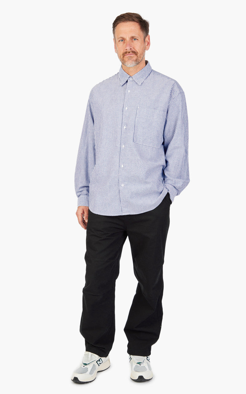 FrizmWORKS Stripe Cotton Relaxed Shirt Blue