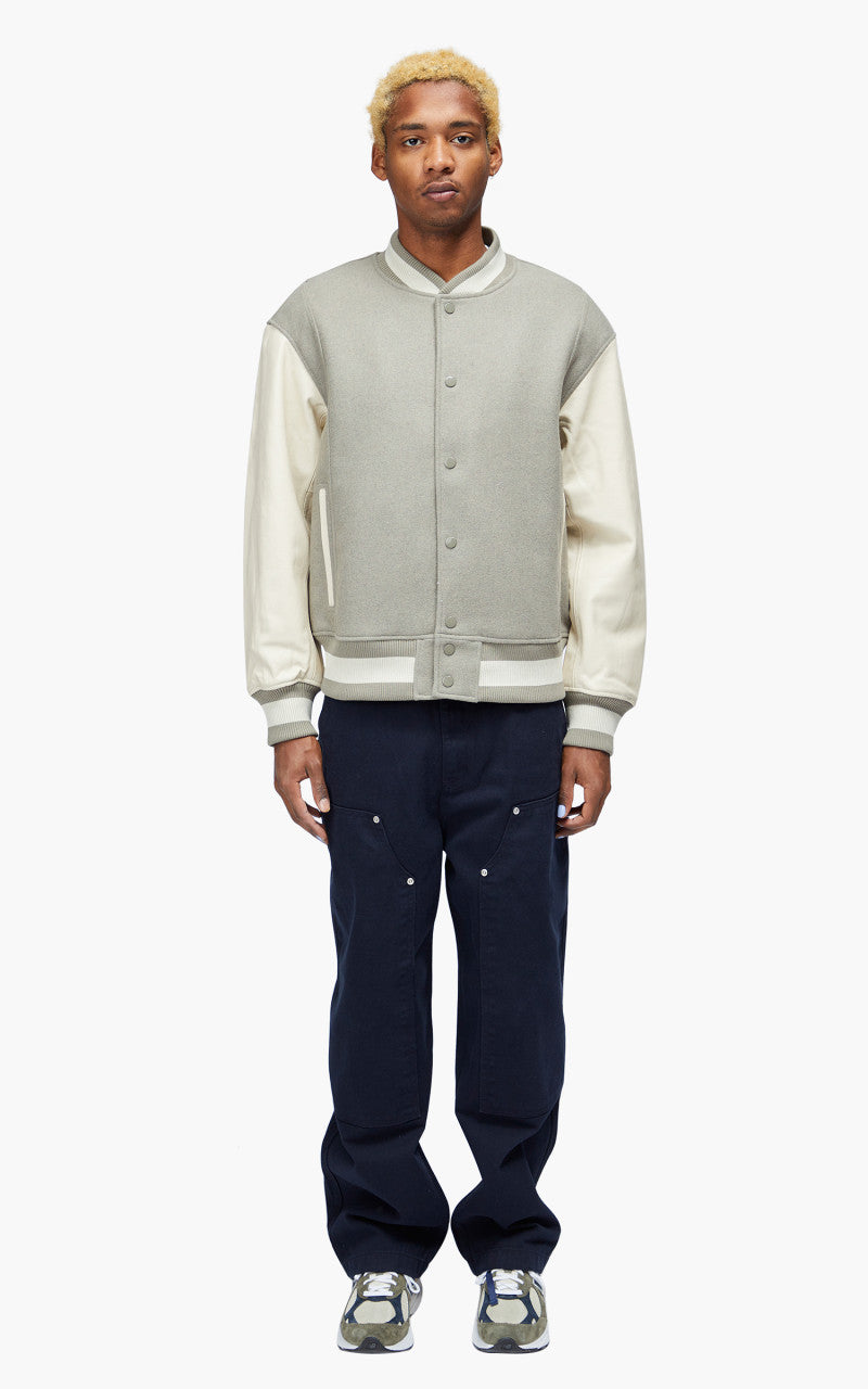 FrizmWORKS Leather Varsity Jacket Light Grey