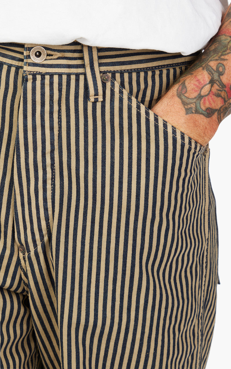 Fullcount 1129-3 Brown Hickory Cinch Back Work Pants Indigo Blue/Brown