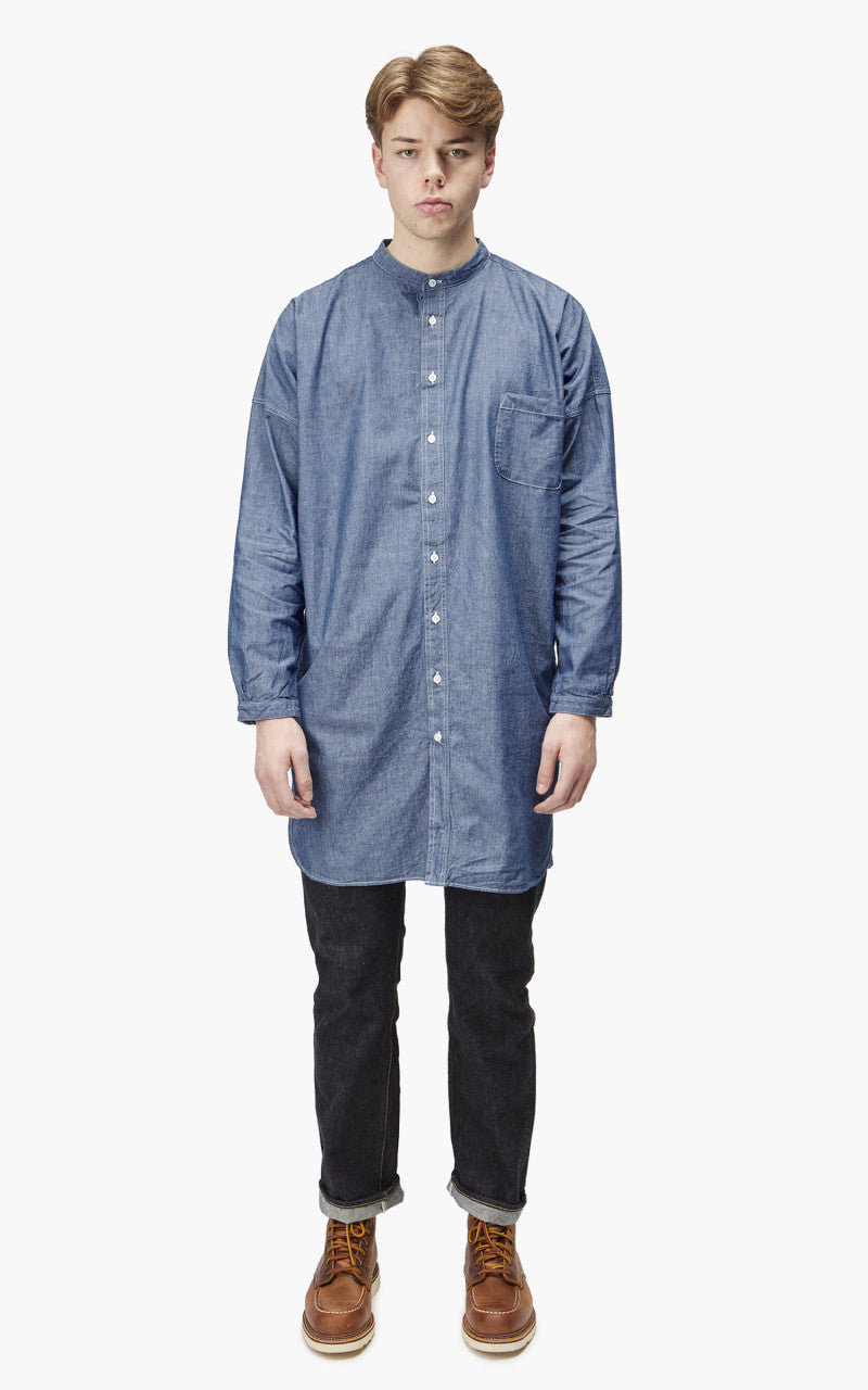 Fullcount 4065-1 Relax Chambray Band Collar Long Shirt Indigo