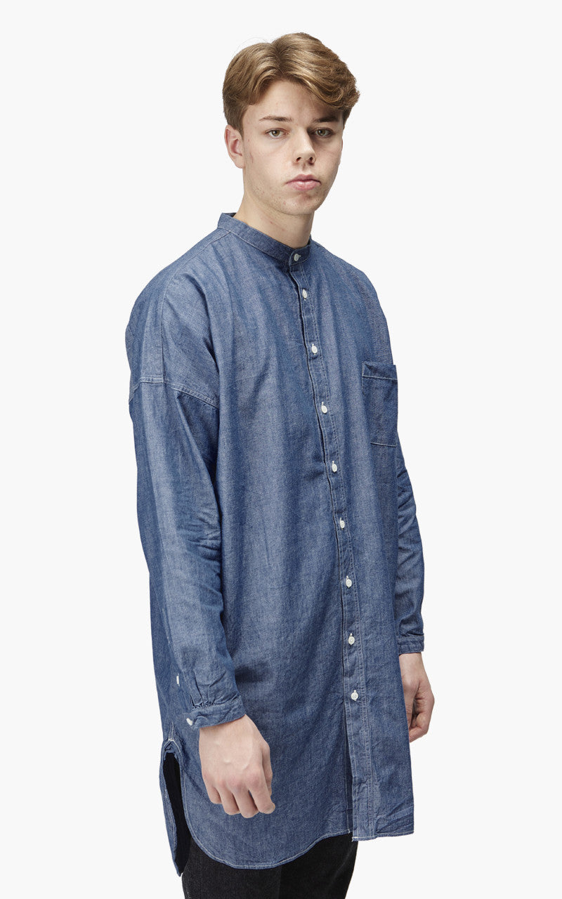 Fullcount 4065-1 Relax Chambray Band Collar Long Shirt Indigo