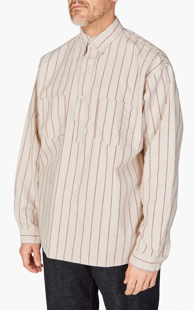 Fullcount 4080 Baseball Stripe Pullover Shirt Ecru Red