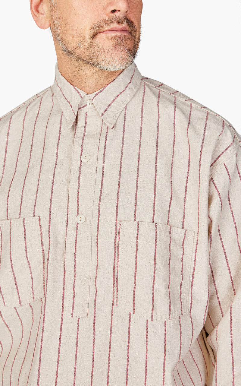 Fullcount 4080 Baseball Stripe Pullover Shirt Ecru Red