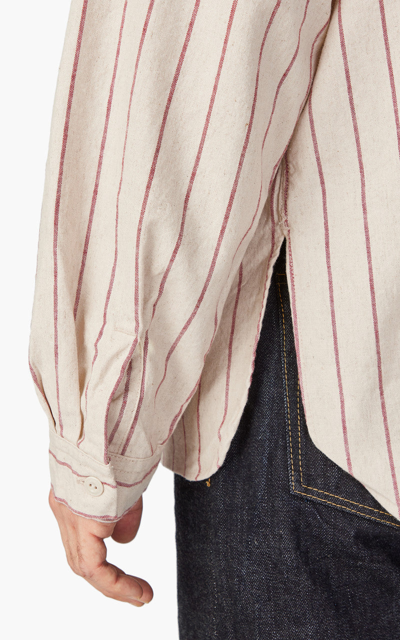 Fullcount 4080 Baseball Stripe Pullover Shirt Ecru Red