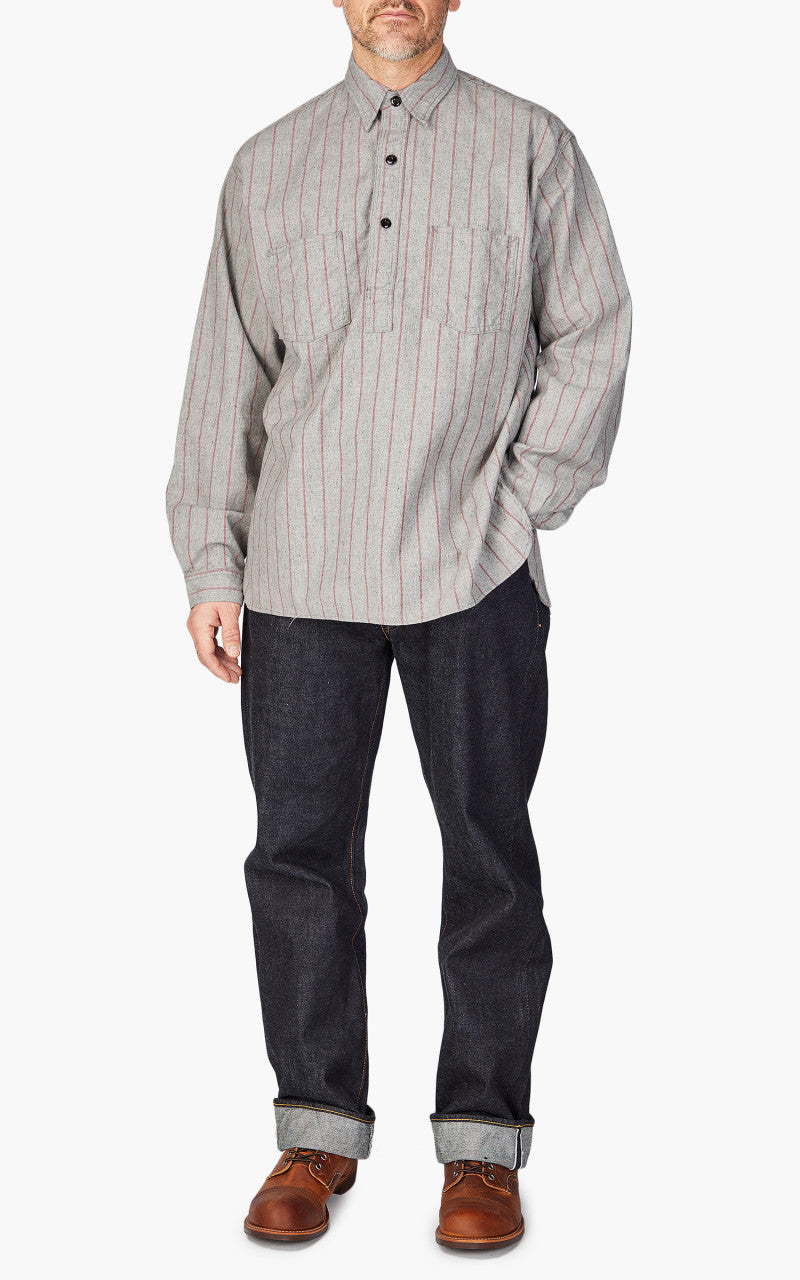 Fullcount 4080 Baseball Stripe Pullover Shirt Gray Red
