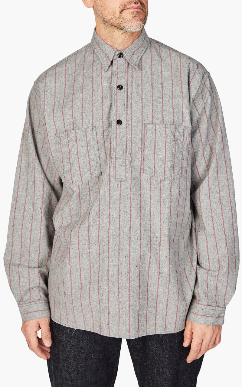 Fullcount 4080 Baseball Stripe Pullover Shirt Gray Red