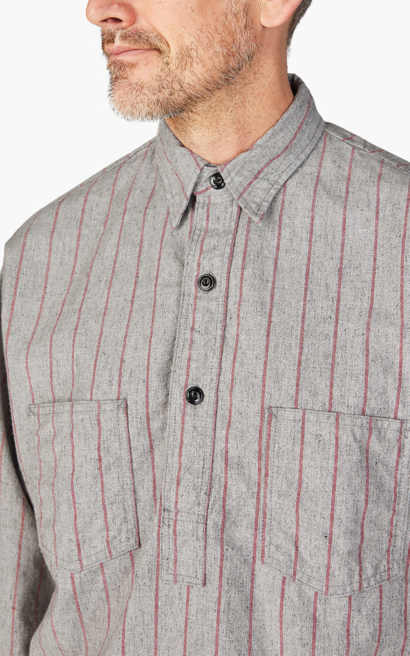 Fullcount 4080 Baseball Stripe Pullover Shirt Gray Red