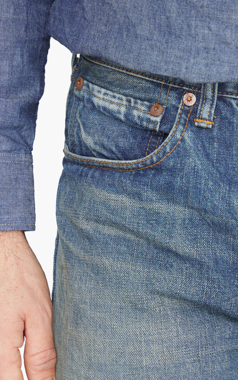 Fullcount 1102-Fade Straight Selvedge Denim Washed Indigo