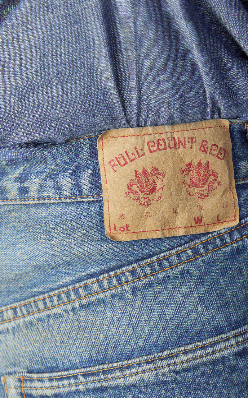 Fullcount 1102-Fade Straight Selvedge Denim Washed Indigo