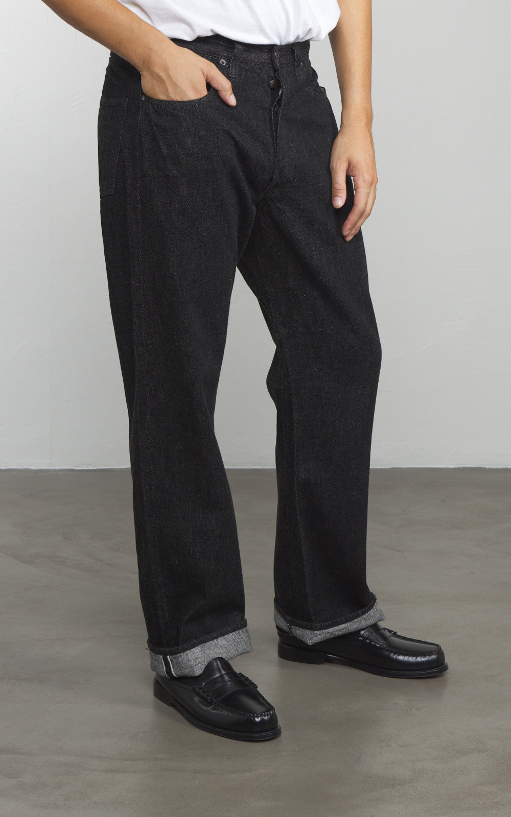 0105BKSS Wide Black Selvedge Super Smooth Denim Black 11.5oz