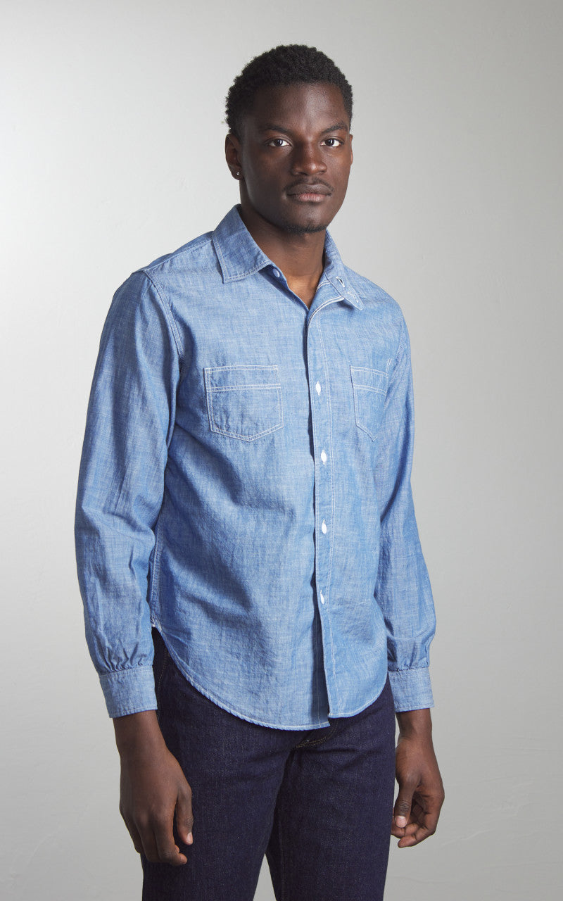 Fullcount 4091 20s Short Chambray Shirt Blue
