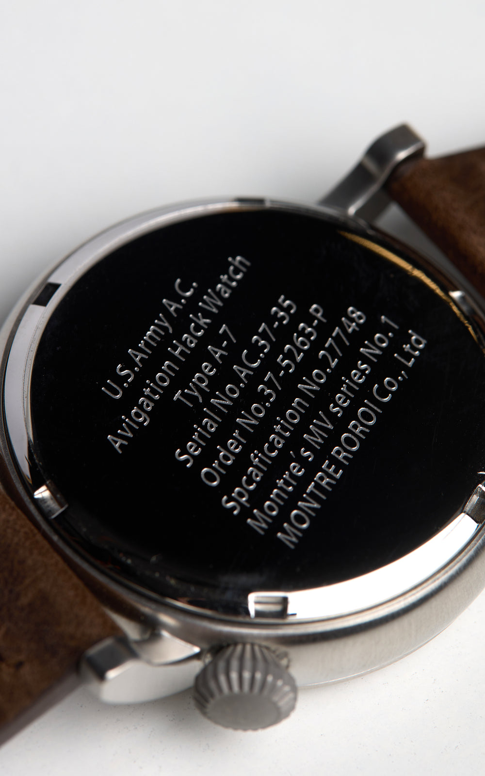 M.R.M.W. Type A-7 Aviation Hack Watch Leather Strap Black