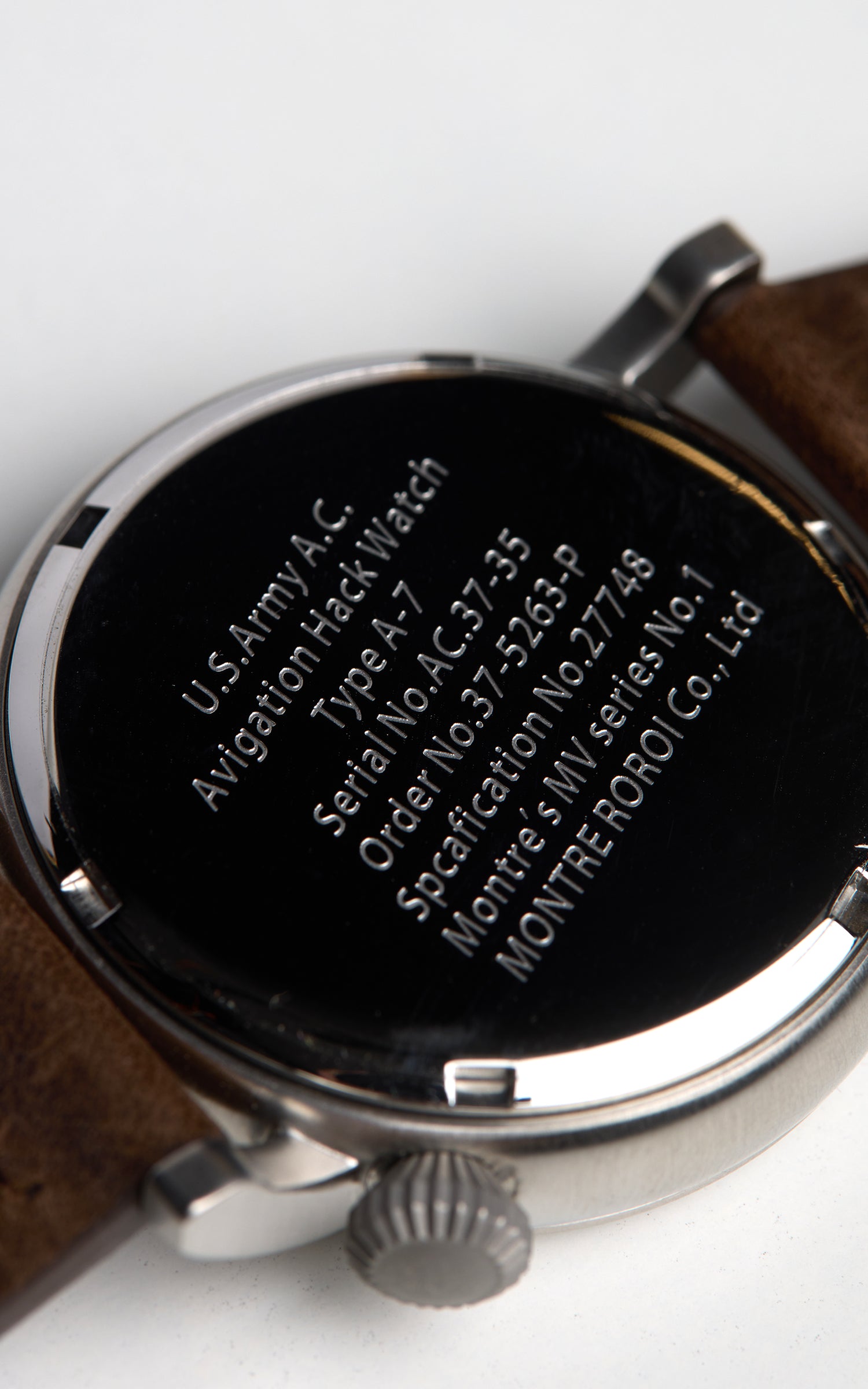 M.R.M.W. Type A-7 Aviation Hack Watch Leather Strap Black