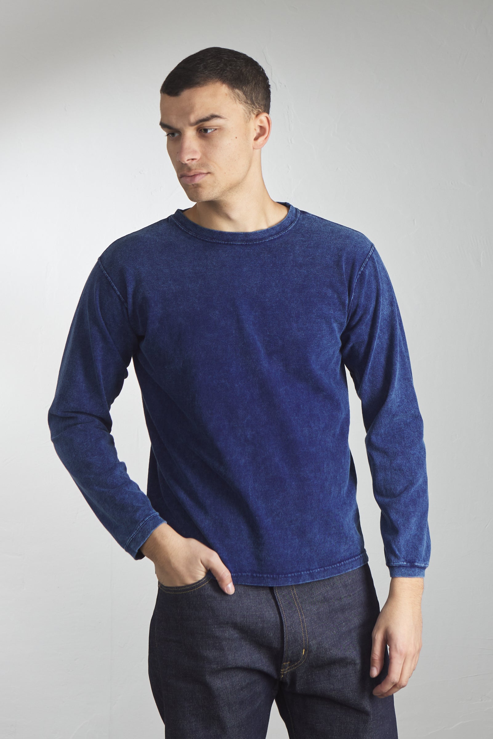 Good On L/S Crew T-Shirt Indigo Shave