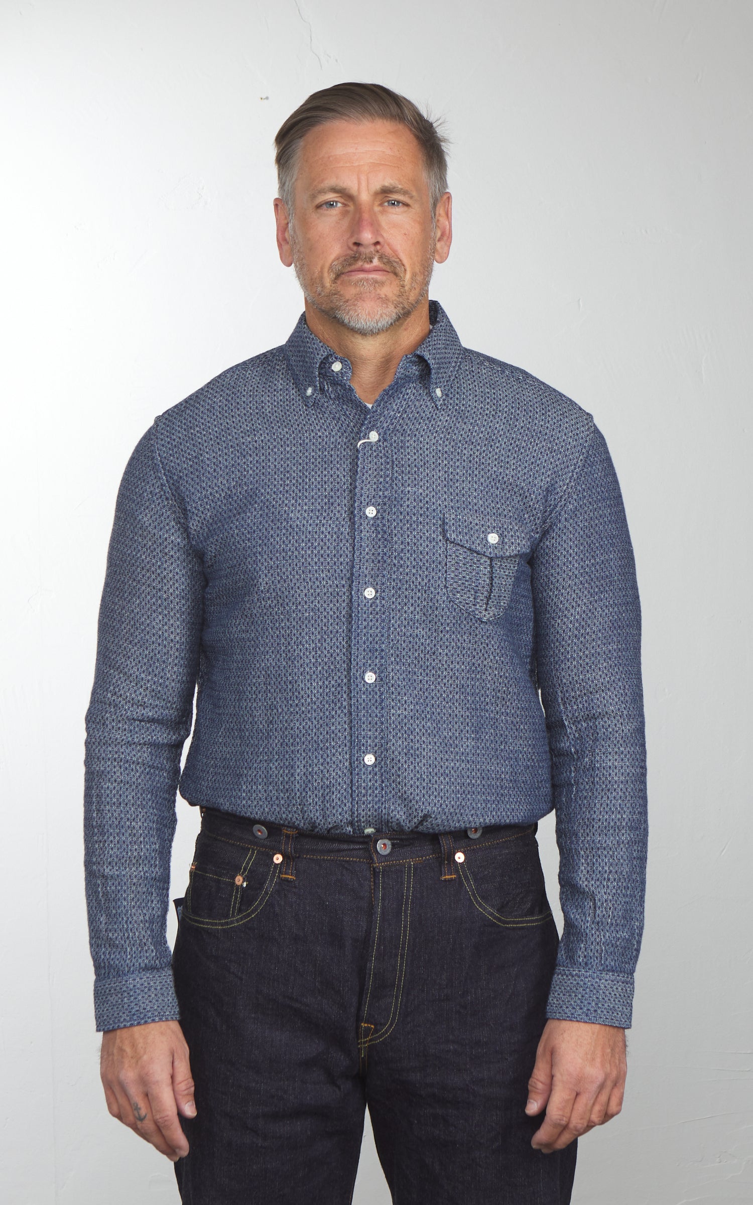 Graph Zero Standard Selvedge Button-Down Shirt White