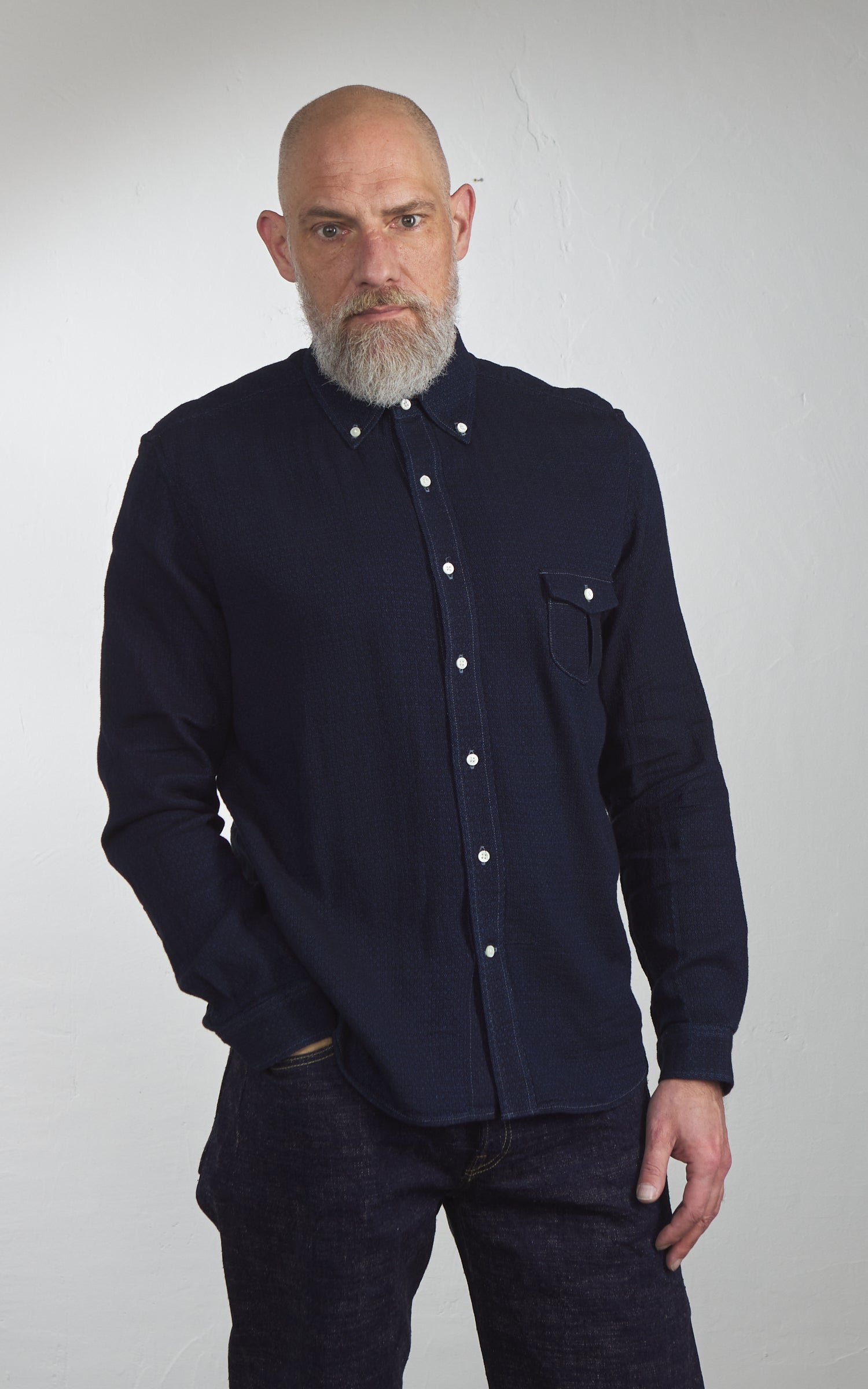 Graph Zero Standard Selvedge Button-Down Shirt Indigo