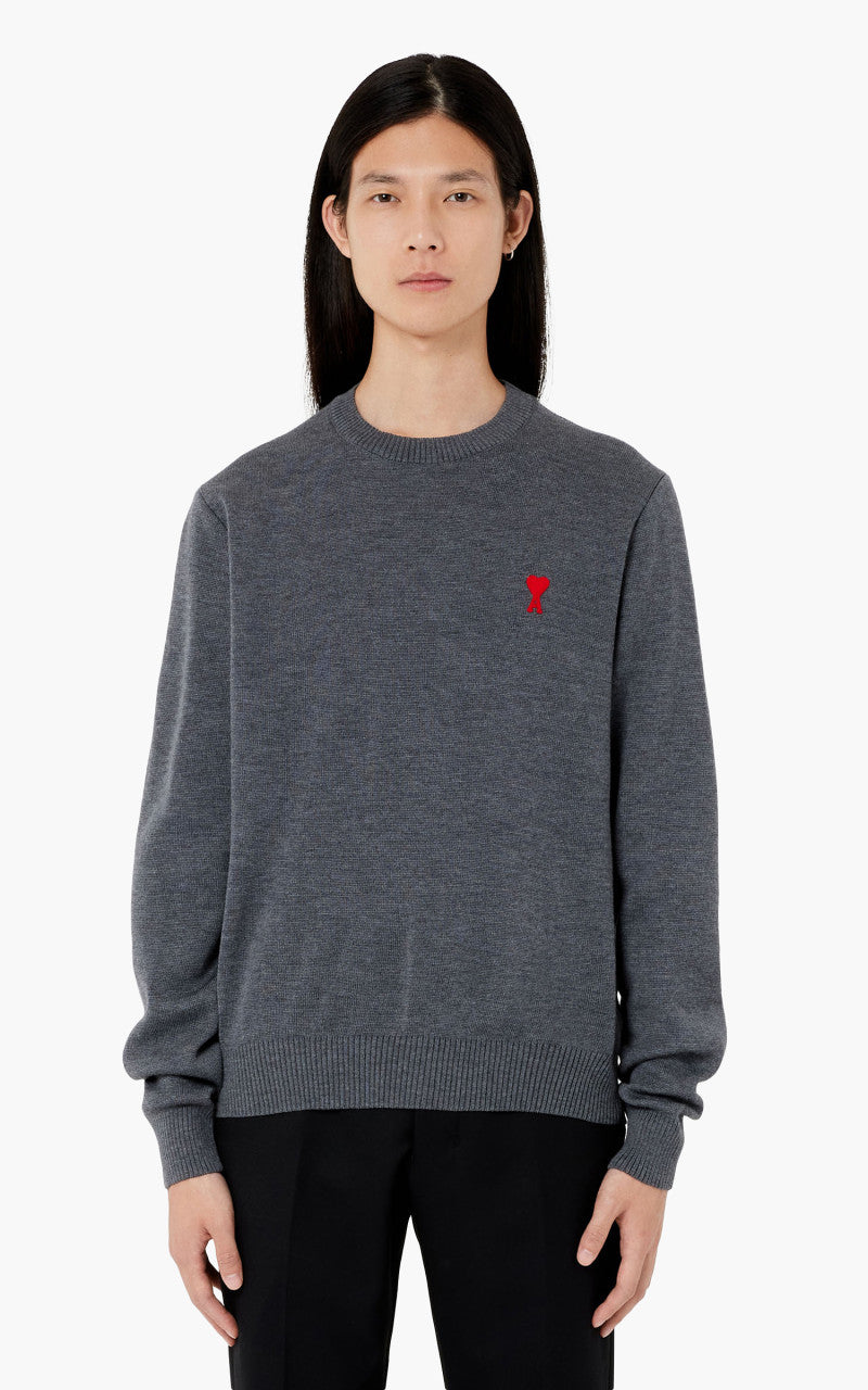 AMI Paris Ami De Coeur Crewneck Sweater Merino Wool Medium Heather