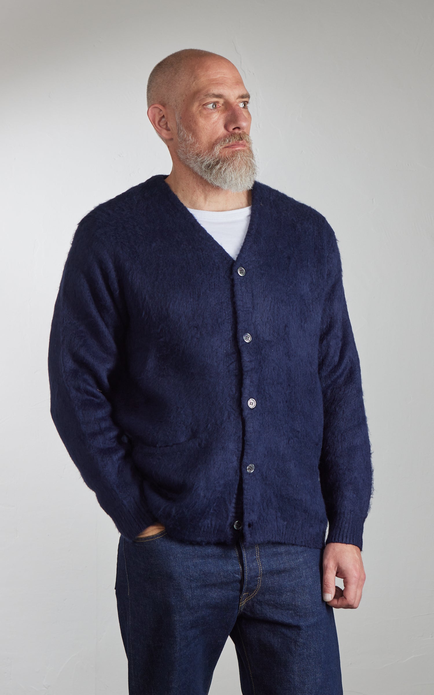 Houston UNIVERD72 Mohair Touch Brushed Cardigan Navy