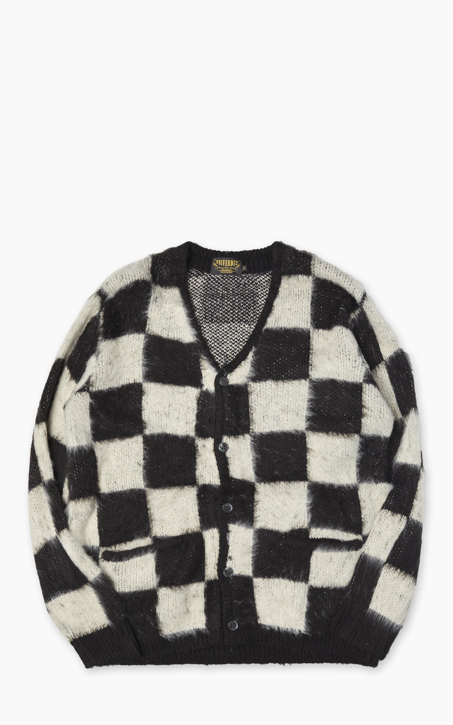 Houston UNIVERD72 Mohair Touch Brushed Cardigan Checkered Flag Black