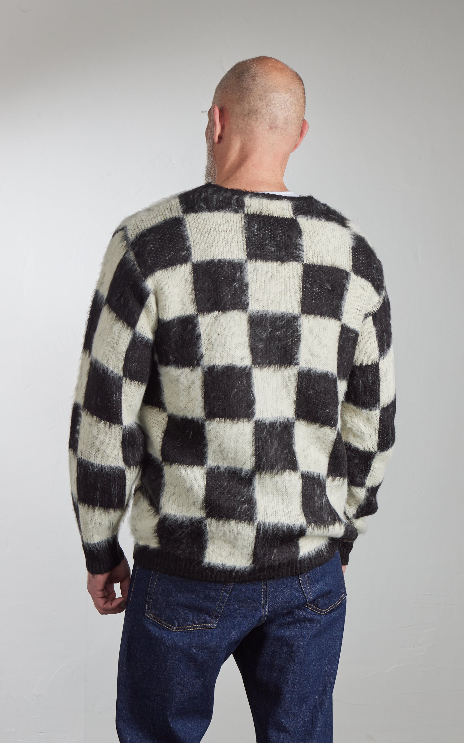 Houston UNIVERD72 Mohair Touch Brushed Cardigan Checkered Flag Black