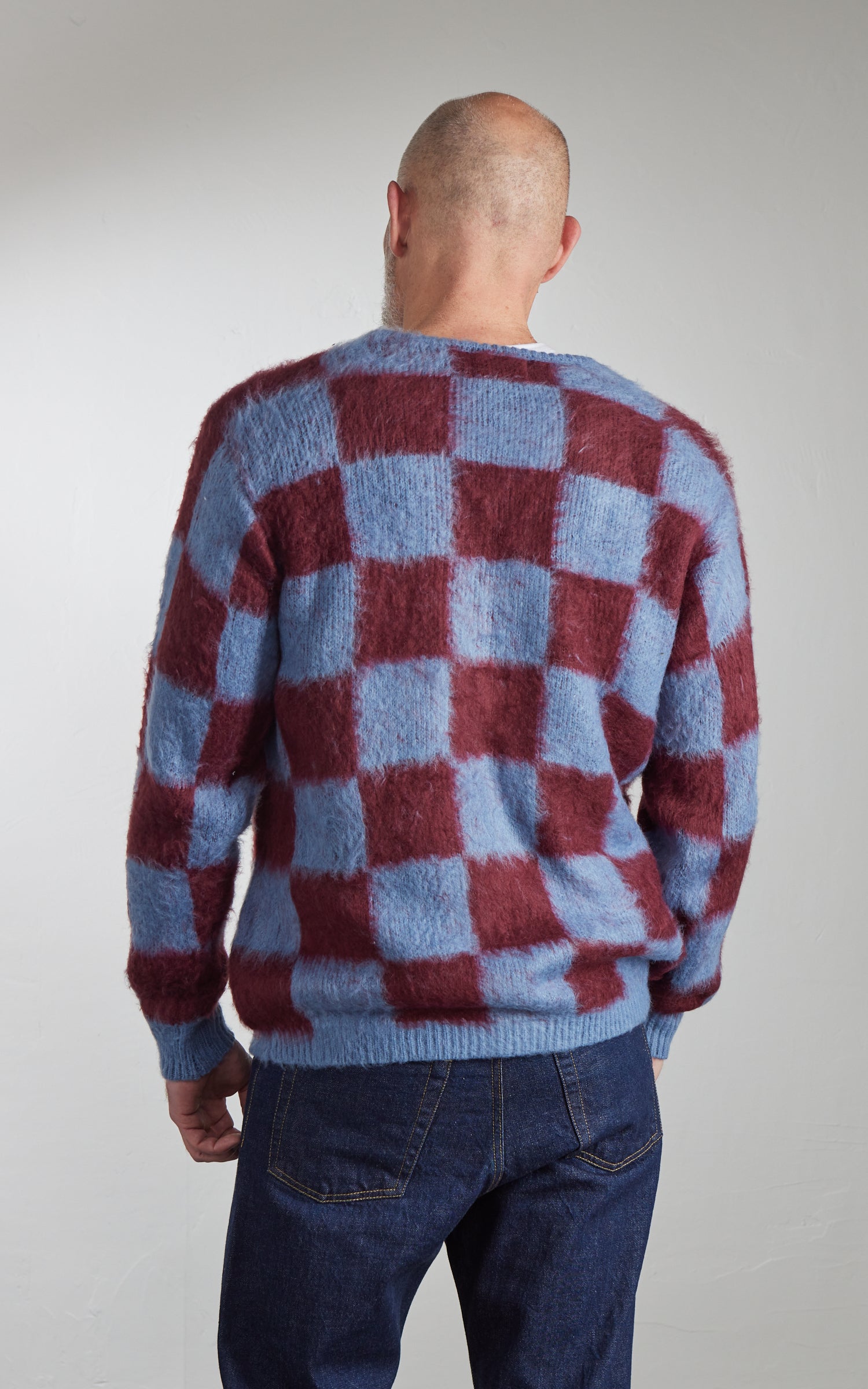 Houston UNIVERD72 Mohair Touch Brushed Cardigan Checkered Flag Blue
