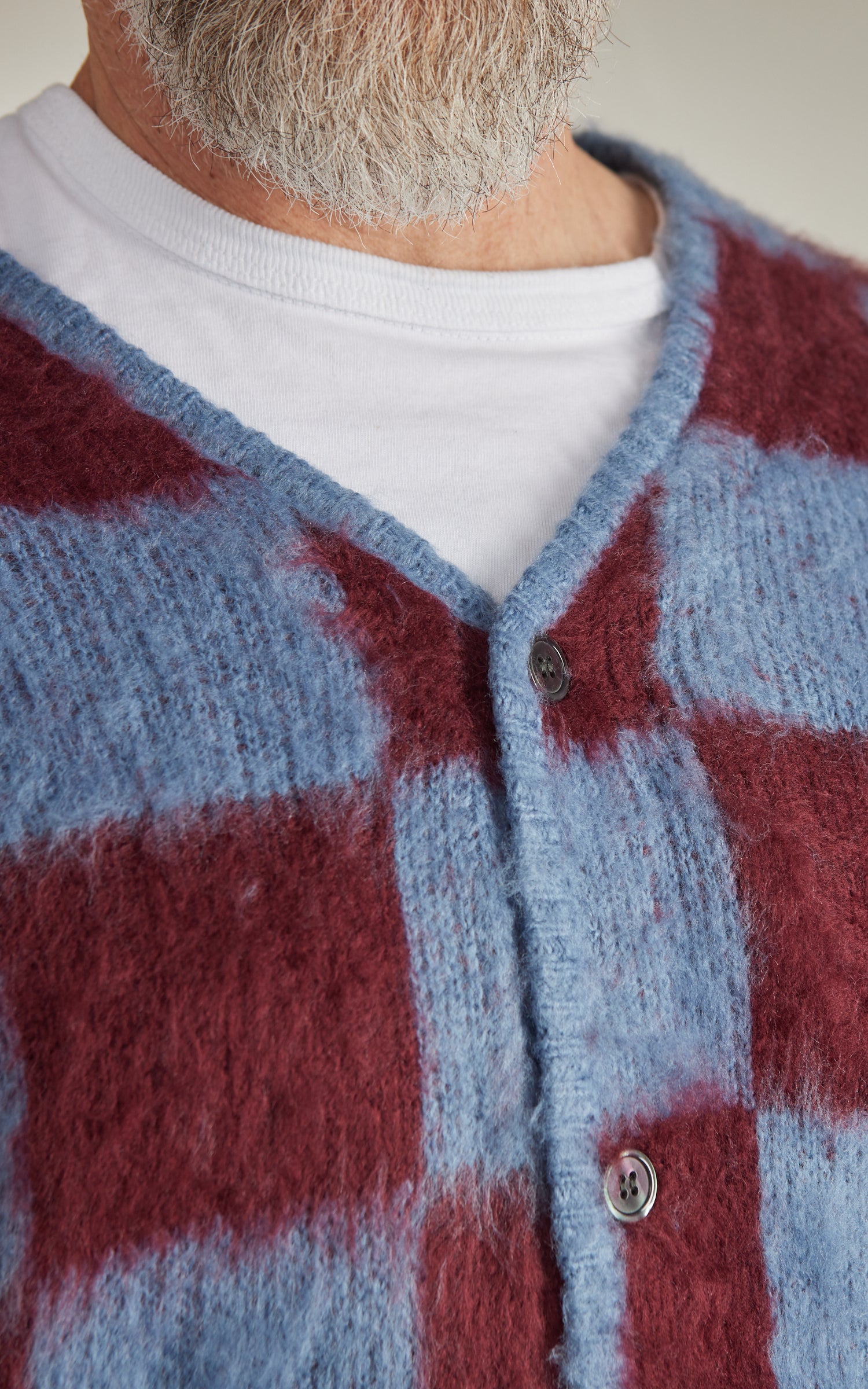 Houston UNIVERD72 Mohair Touch Brushed Cardigan Checkered Flag Blue