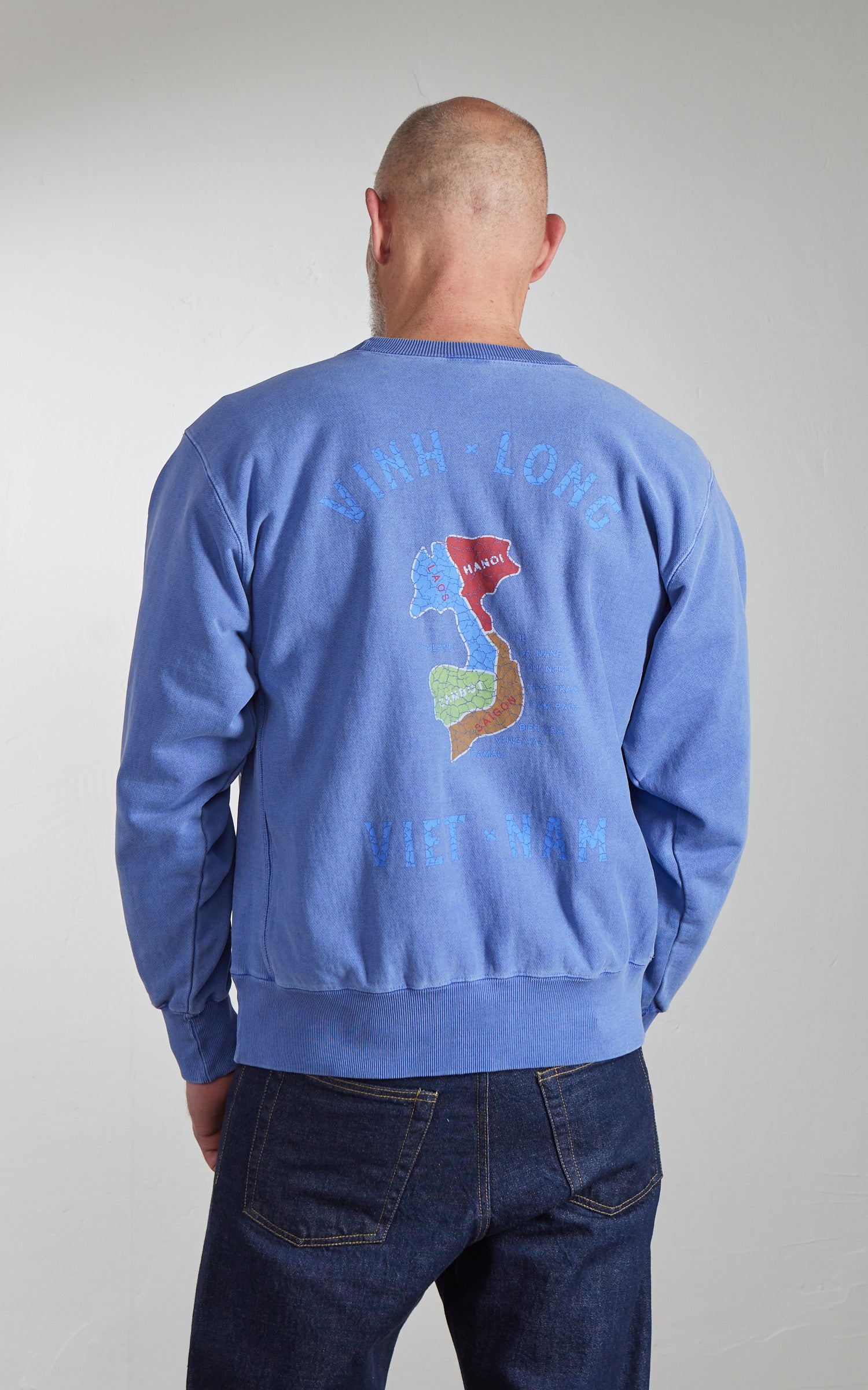Houston Pigment Dyed Vietnam Map Sweatshirt Blue
