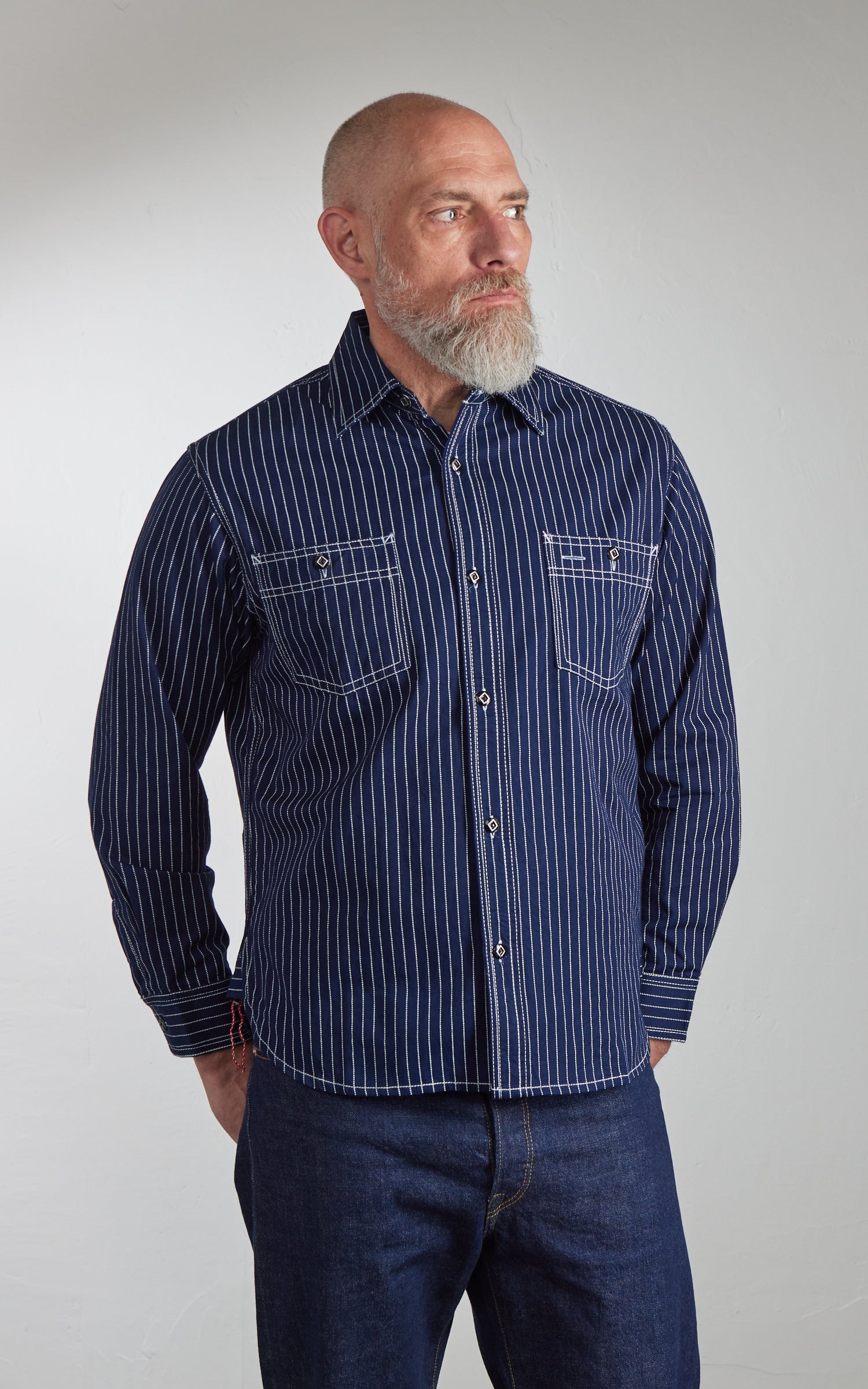 トップス RRL CALICO INDIGO JACK RABBIT WORK SHIRT RRL CALICO INDIGO JACK RABBIT WORK SHIRT