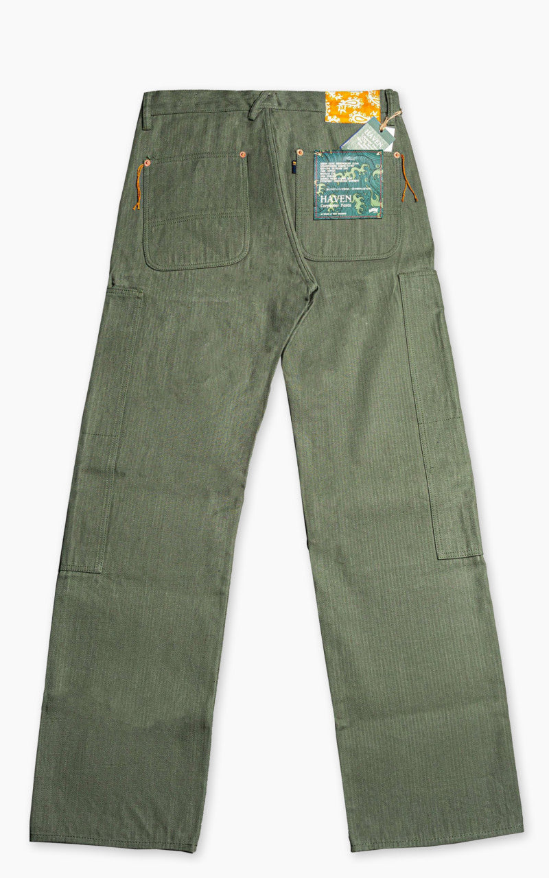 NBDN Haven Herringbone Selvedge Carpenter Pants Olive Green 15.5oz