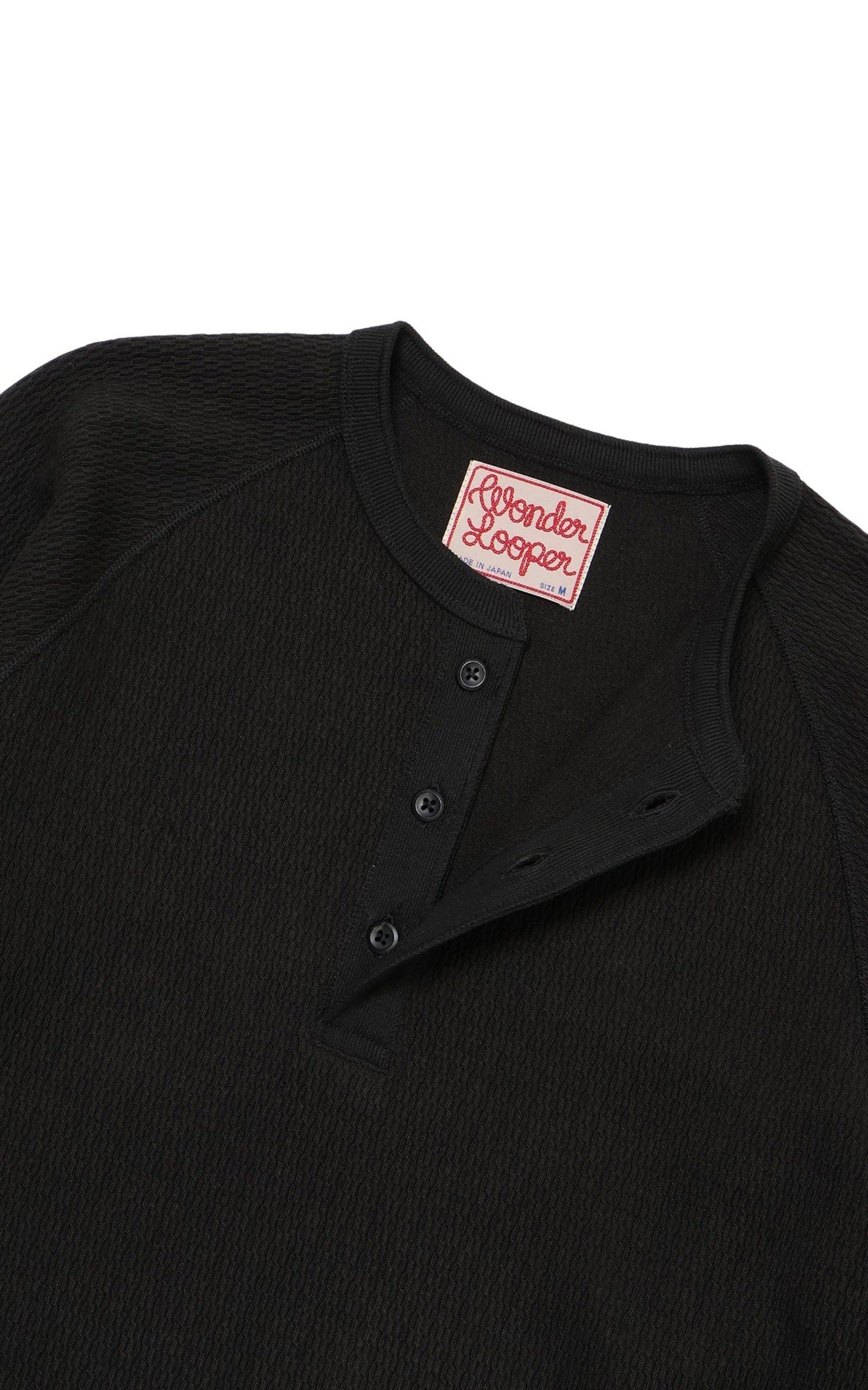 Wonder Looper Henley Cashmere Blend Honeycomb Sumi Black