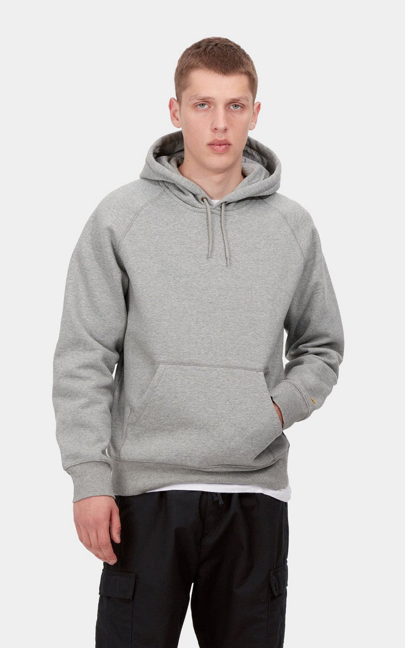 トップス HOODED CHASE SWEAT - Grey Heather / Gold Carhartt WIP Hooded Chase Sweatshirt Grey Heather - Gold – Black