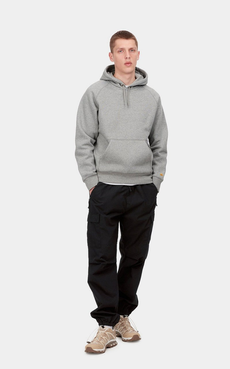 トップス HOODED CHASE SWEAT - Grey Heather / Gold Carhartt WIP Hooded Chase Crew Sweatshirt Grey Heather/Gold Men's