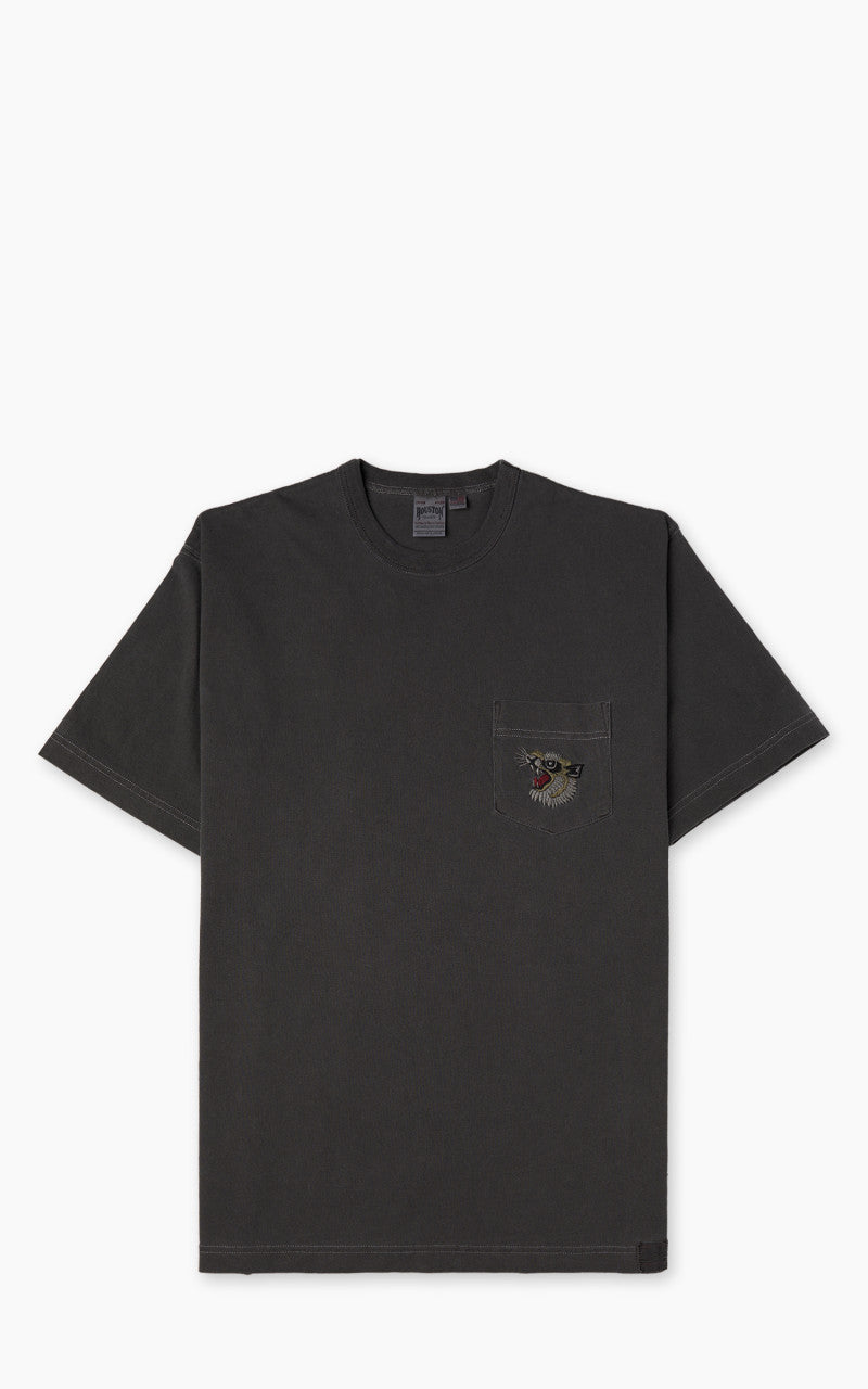 Houston Pigment Dyed Tiger Souvenir Pocket T-Shirt Black