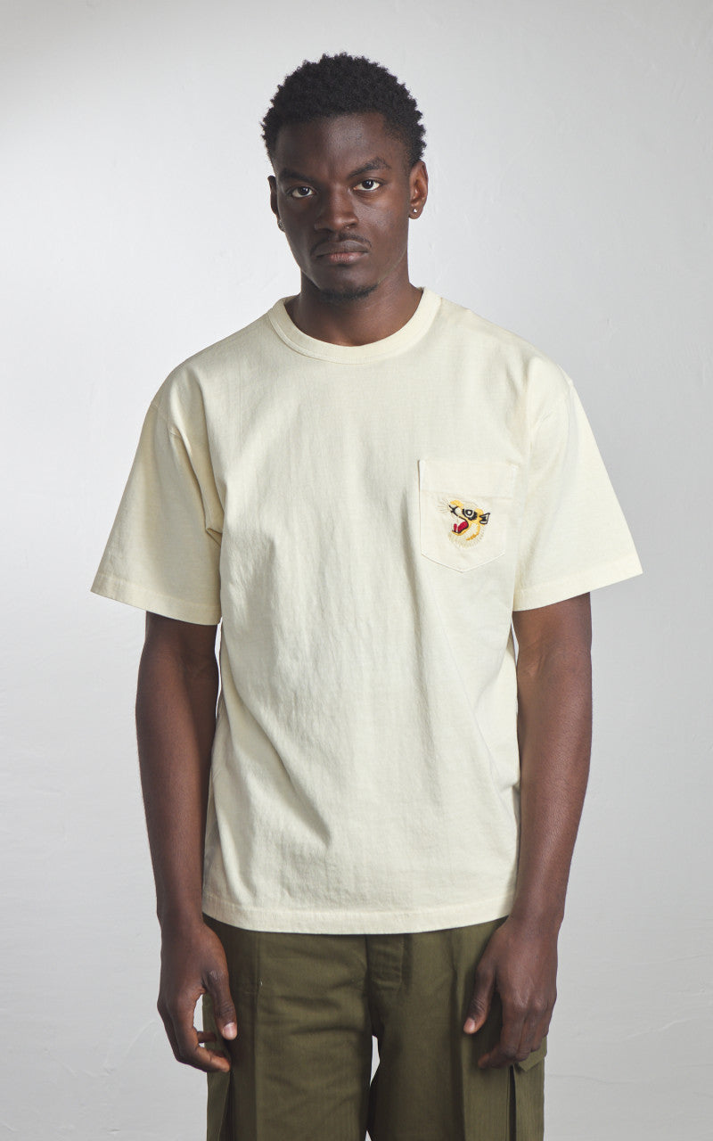 Houston Pigment Dyed Tiger Souvenir Pocket T-Shirt Natural