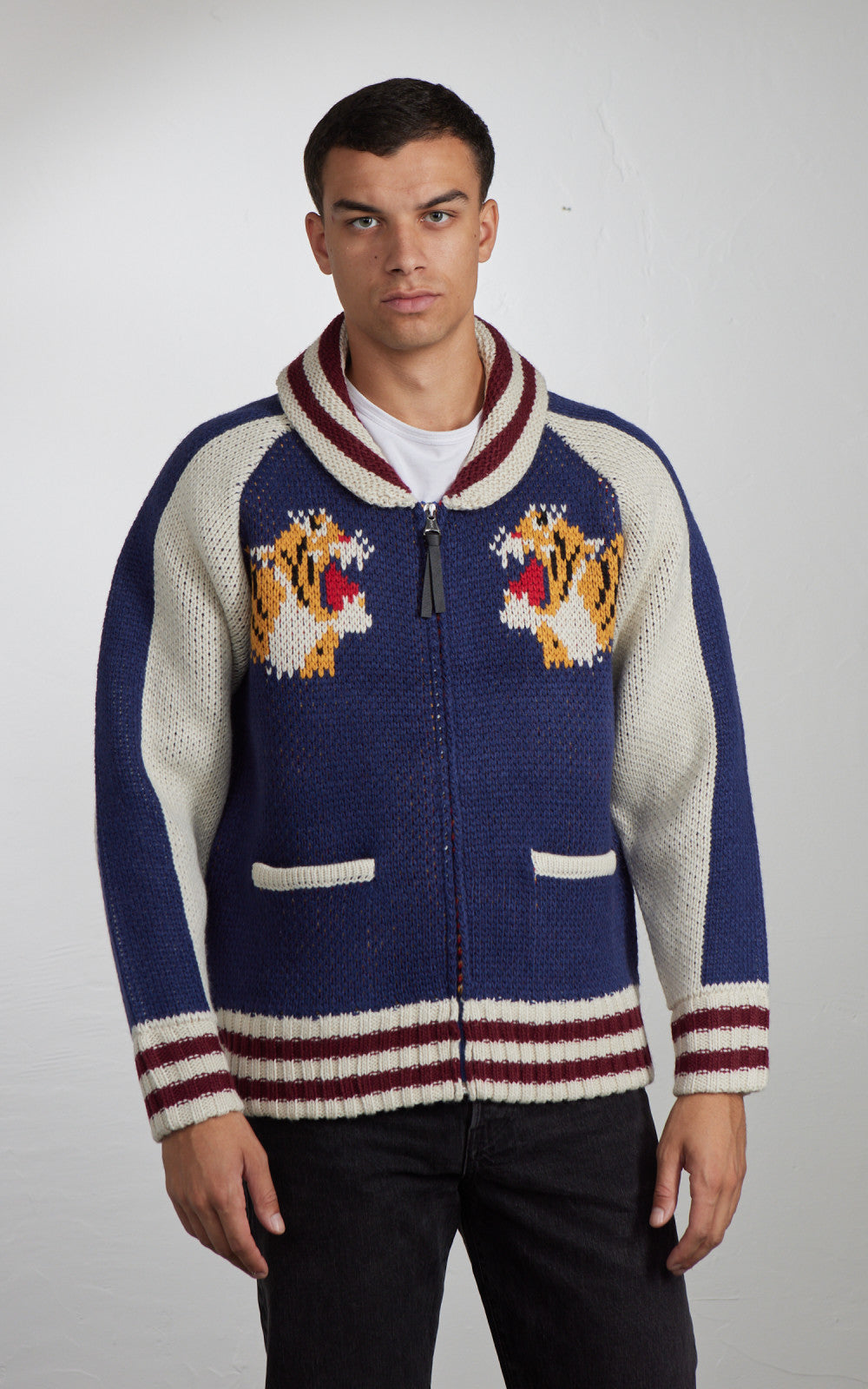 Houston Souvenir (Tiger) Cowichan Sweater Blue