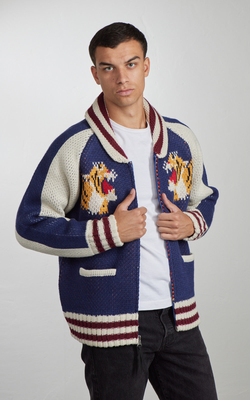 Houston Souvenir (Tiger) Cowichan Sweater Blue