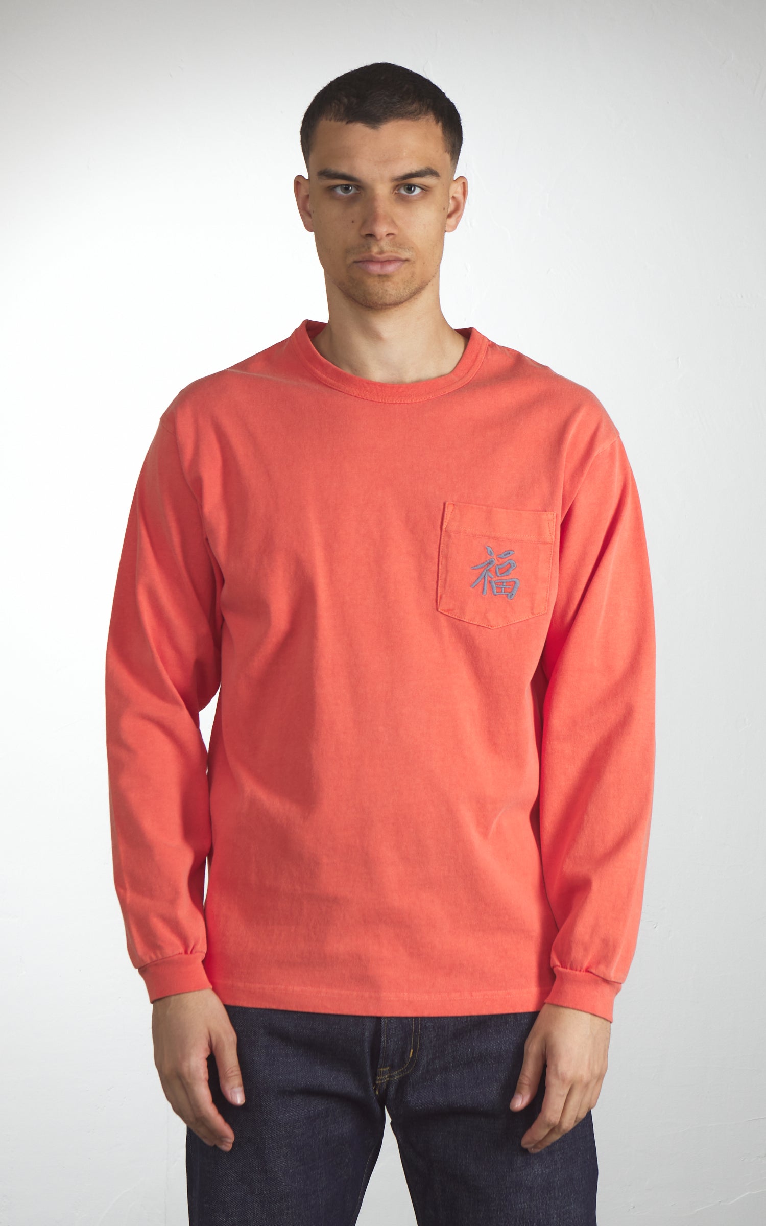 Houston US Cotton Pigment Print (Vietnam) L/S T-Shirt Salmon Pink
