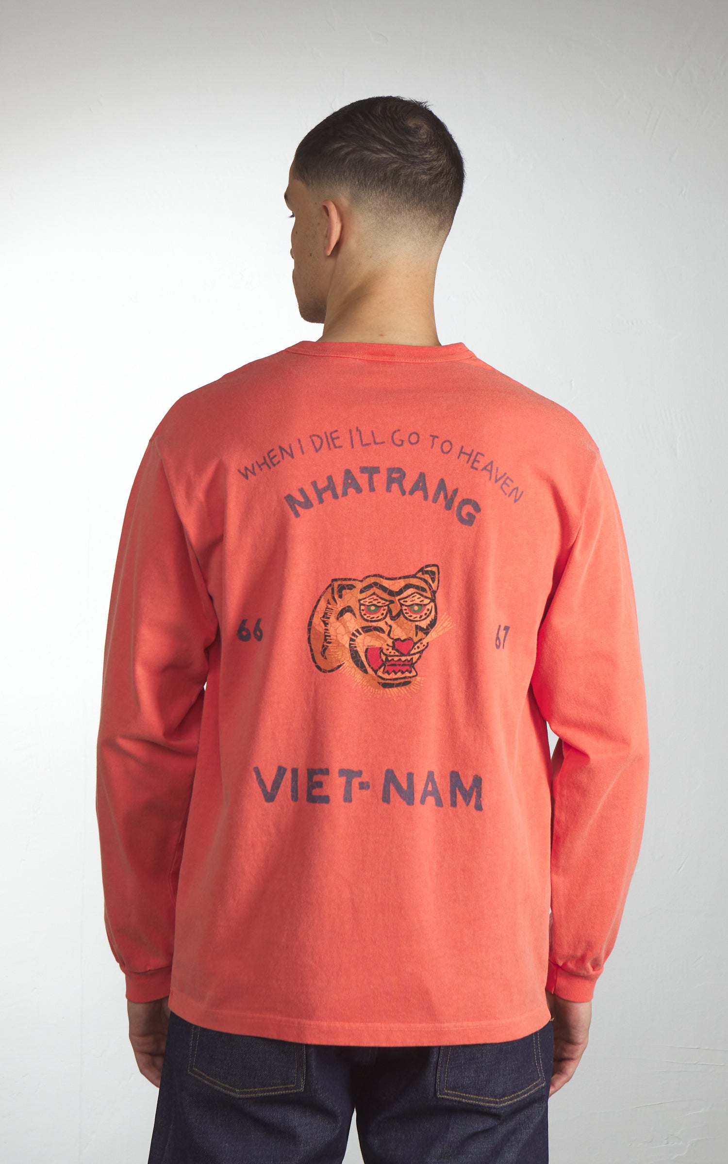 Houston US Cotton Pigment Print (Vietnam) L/S T-Shirt Salmon Pink