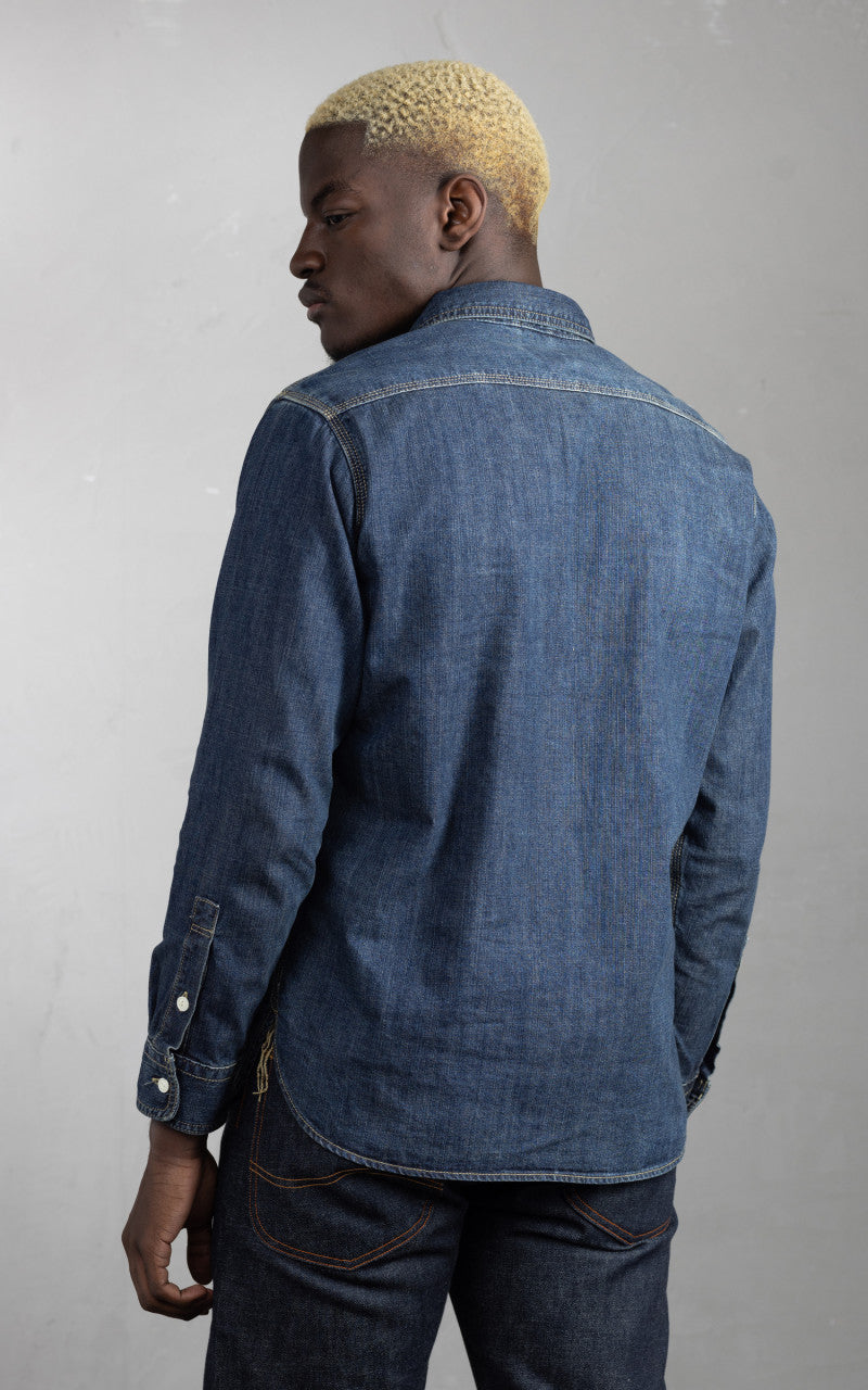 Houston U.S. Cotton Denim Work Shirt Vintage Wash Indigo