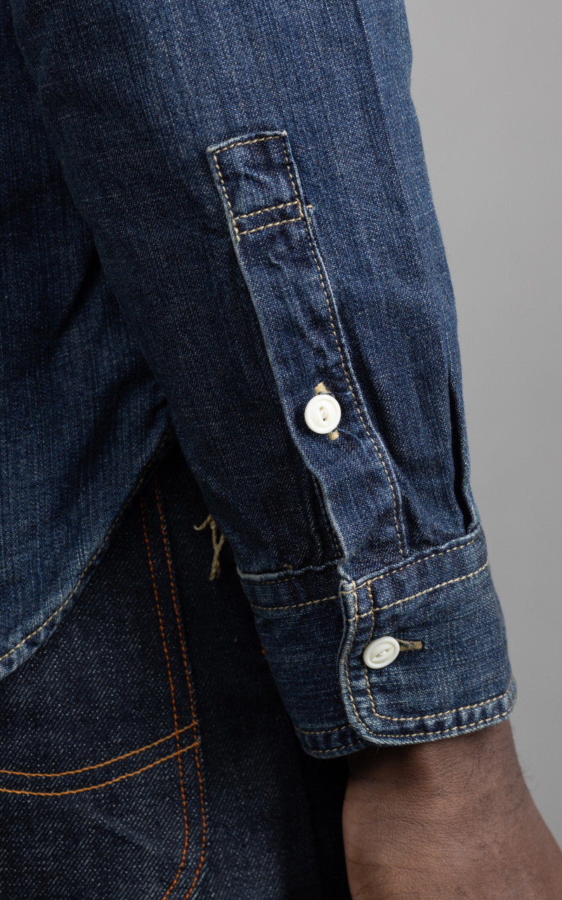 Houston U.S. Cotton Denim Work Shirt Vintage Wash Indigo