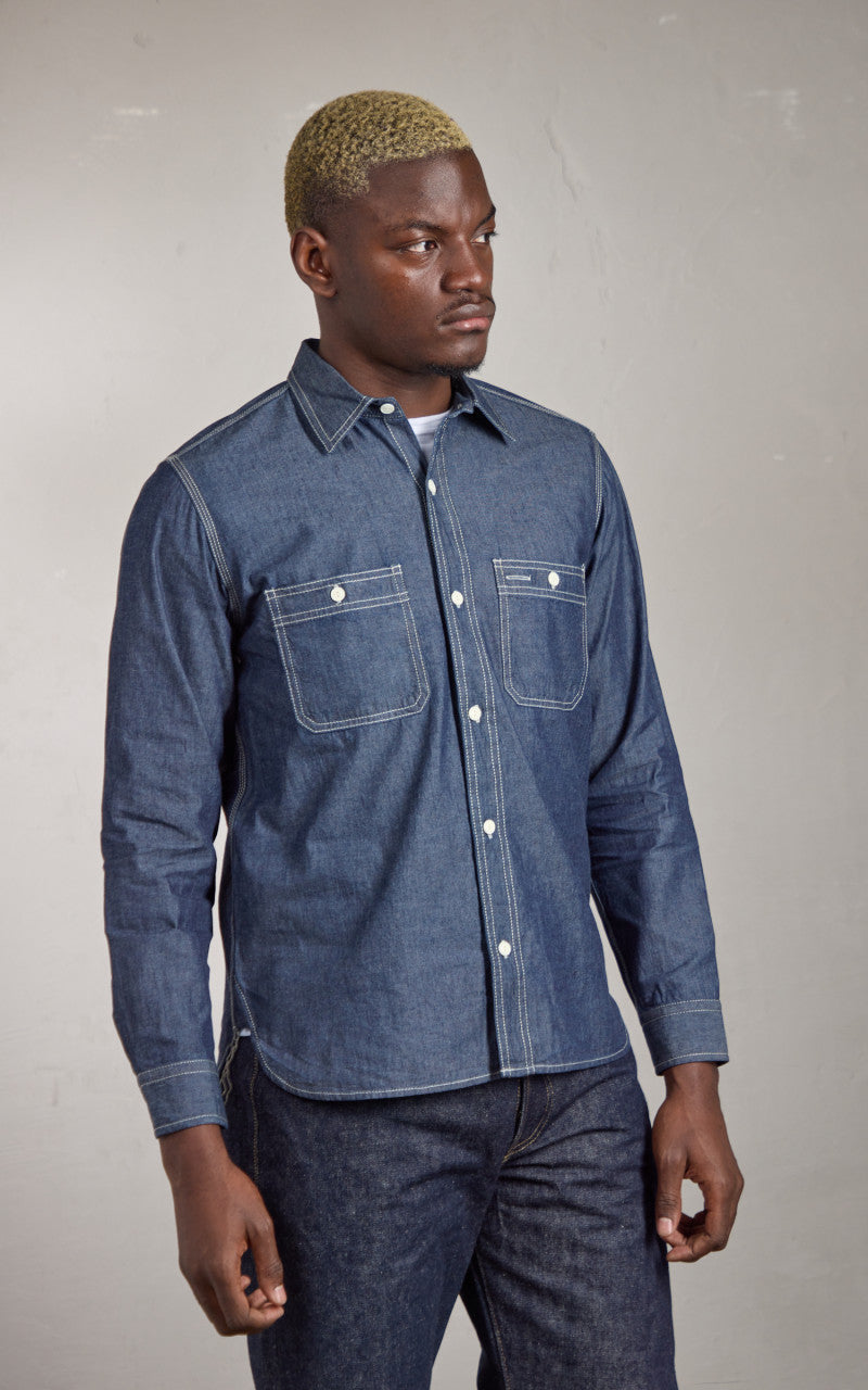 Houston U.S. Cotton Chambray Work Shirt One Wash Indigo