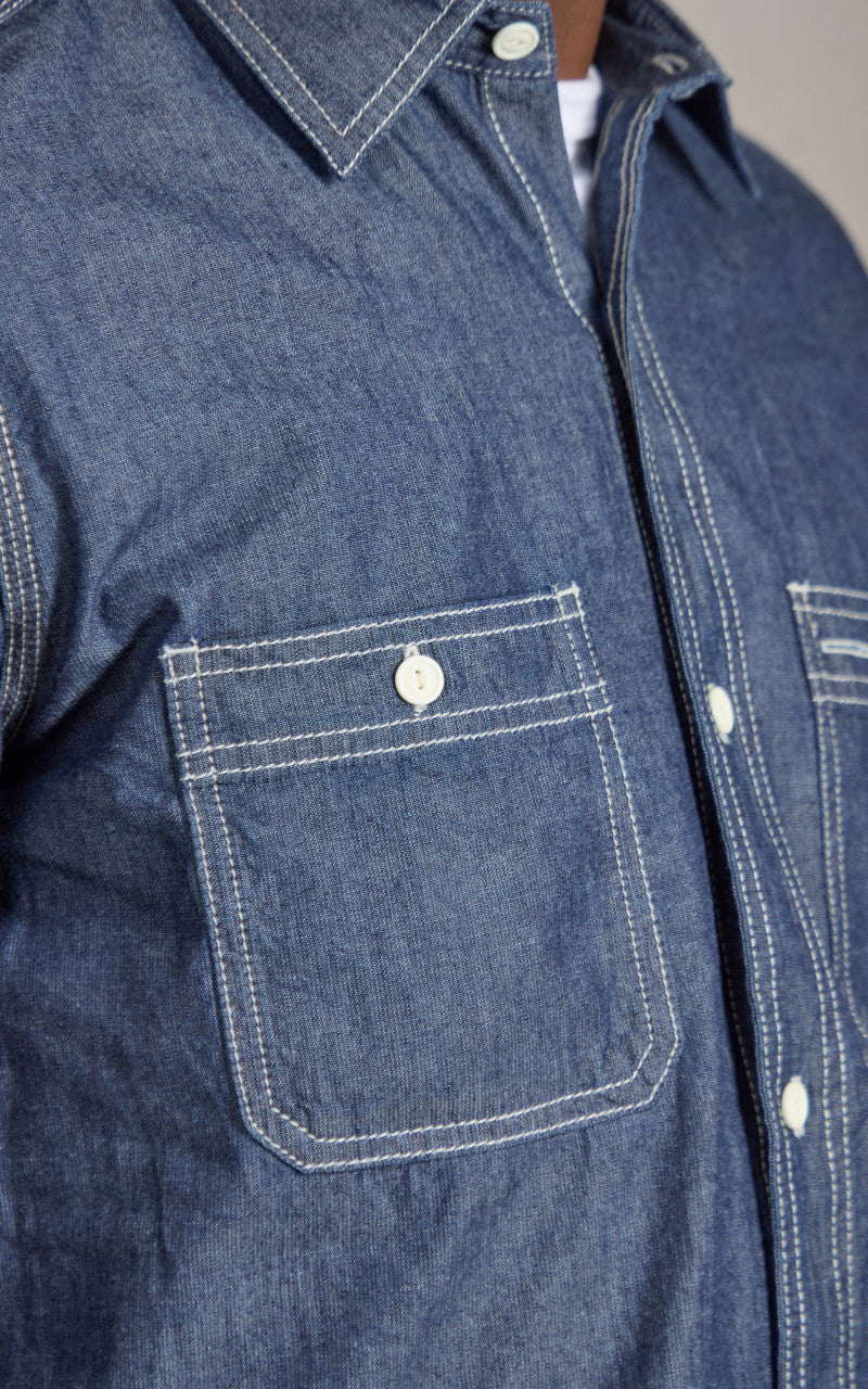 Houston U.S. Cotton Chambray Work Shirt One Wash Indigo