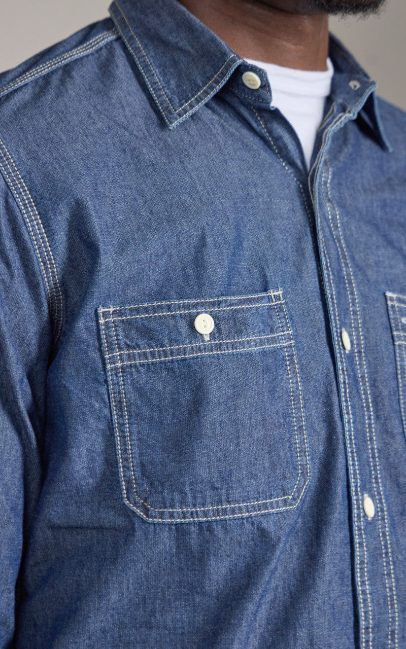 Houston U.S. Cotton Chambray Work Shirt Vintage Wash Indigo