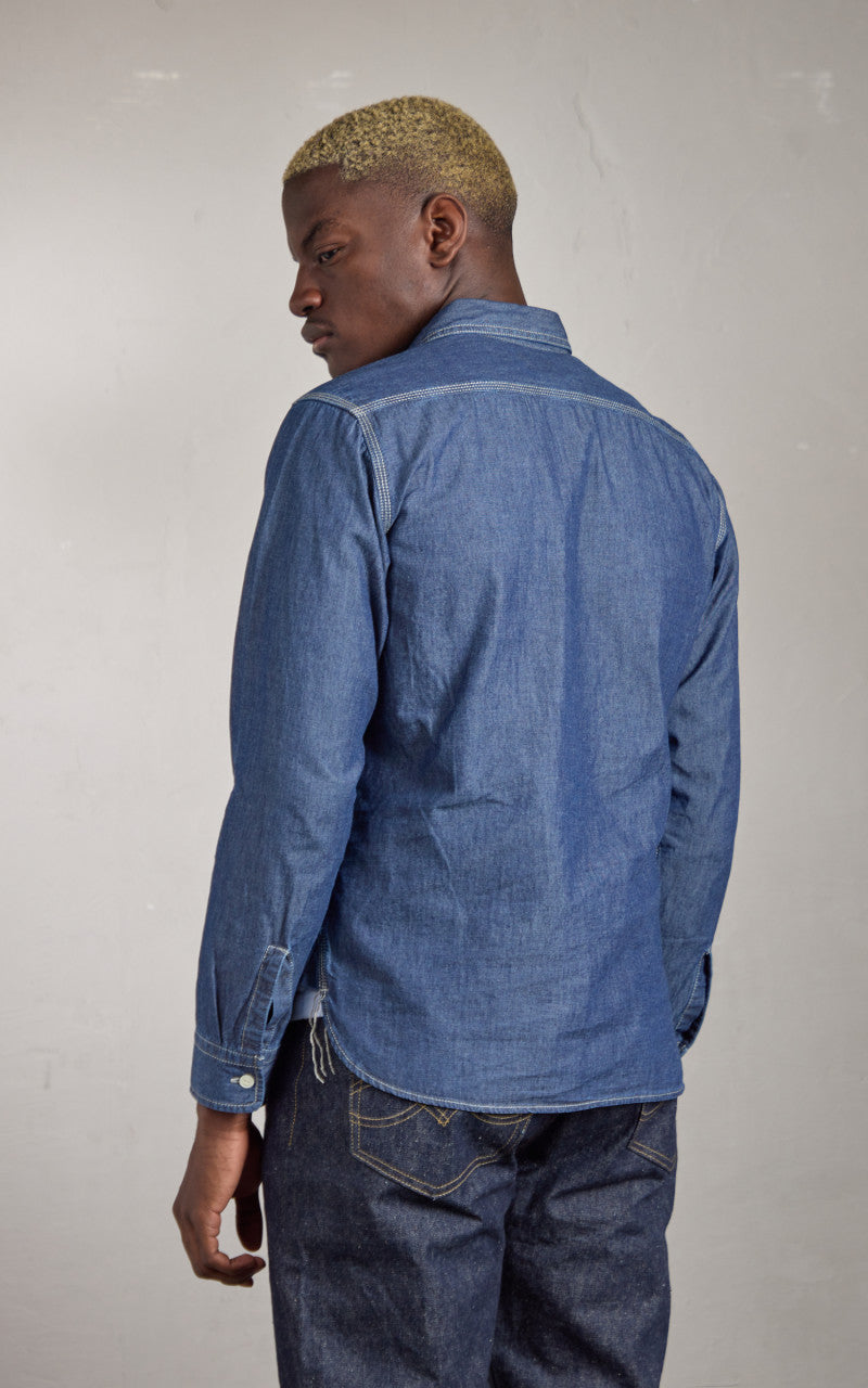 Houston U.S. Cotton Chambray Work Shirt Vintage Wash Indigo
