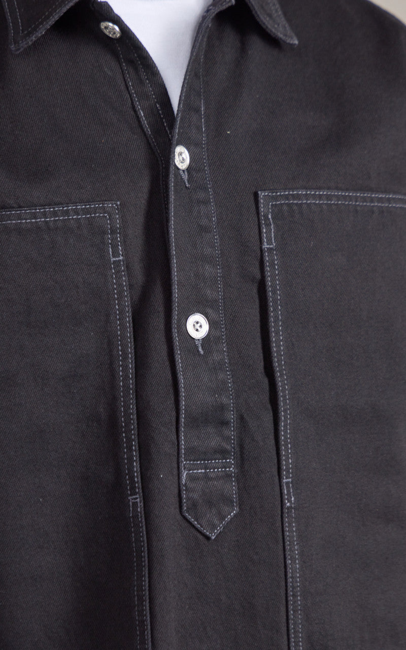 Houston Cone Denim Army Pullover Shirt Black One Wash