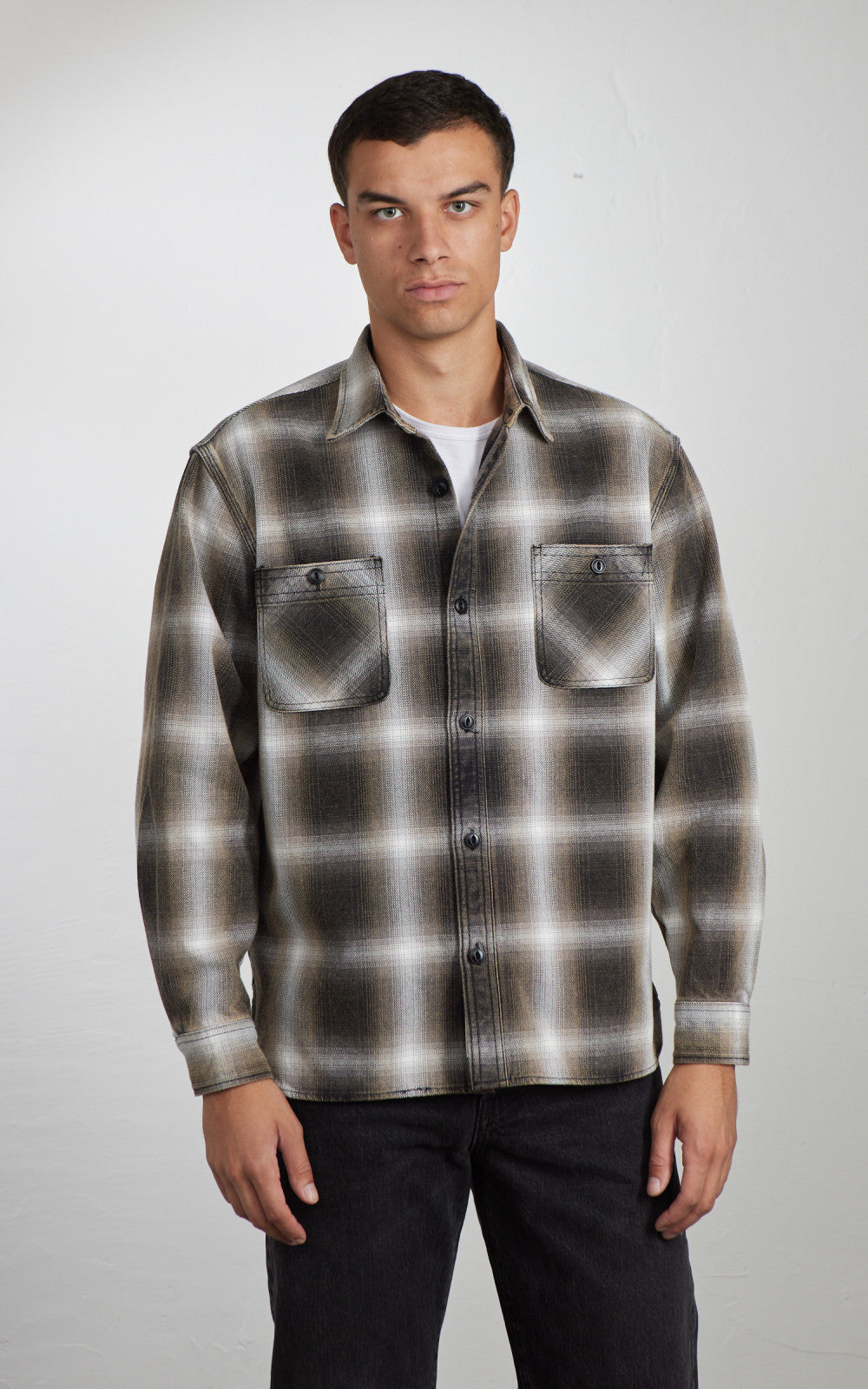 Houston Vintage Ombre Check Viyella Shirt Black